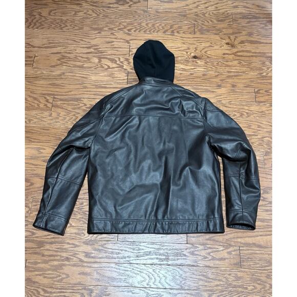 Calvin Klein Men's Dark Brown Faux Leather Jacket w/ Removable Hood, Size Large - Picture 5 of 8
